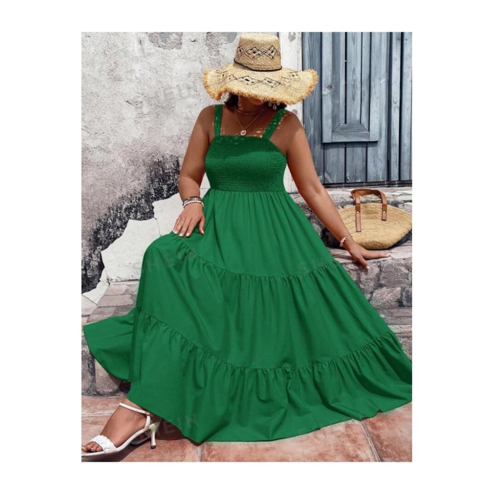 Midi Tiered Emerald Green Sundress 0XL NIB